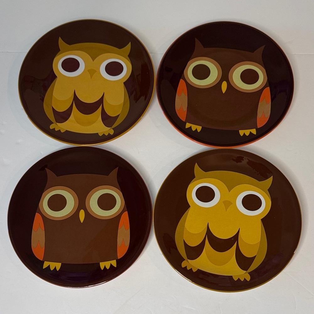 MESA Home Products Set of 4 Owl Motif Plates- size 7.25”, Vintage Ceramic